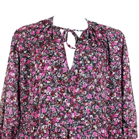 Zara Womens Long Sleeve Black Pink Clip Dot Floral Print Mini Dress Size L NWOT - Picture 2 of 8